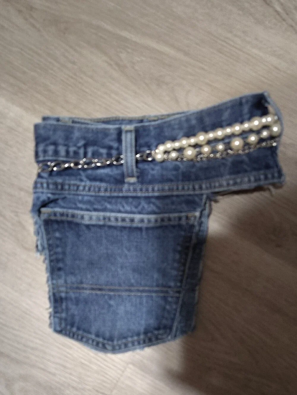 🆕3-In-1 Distressed ReversibleJean Belt w Pearl Accent Chain Necklace Plus Sz 18